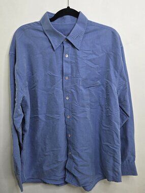 Bugatchi Uomo XL Blue Button Front Long Sleeve Stripe Work Career
